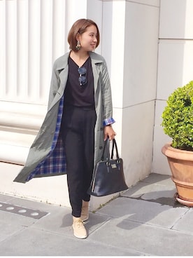 「AVAN LILY（アヴァンリリィ）のアイテム（トレンチコート）」を使った、あじゅんさん（レディース・158cm）の春コーディネート