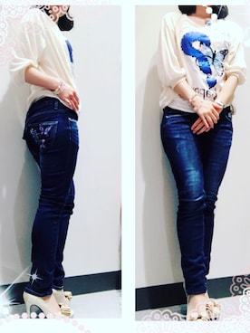 「Desigual（デシグアル）のアイテム（Tシャツ/カットソー）」を使った、SHIMAさん（レディース・158cm）の春コーディネート