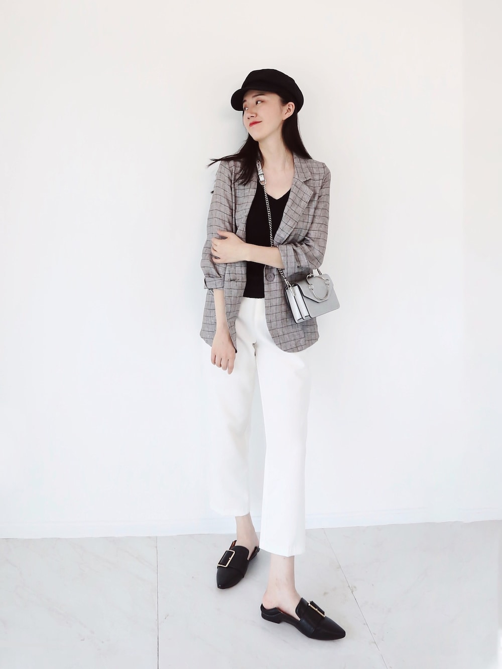 「ootd、街头搭配、复古、男友风」｜「SELFSAMEのアイテム（ショルダーバッグ、シルバー系）」を使った、伴伴说さん（レディース・166cm）の夏コーディネートの1枚目の写真