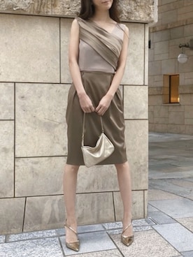 「My shawty（ﾏｲｼｬｳﾃｨｰ）のstella satin dress（ドレス）」を使った、shiokoさん（レディース・155cm）の冬コーディネート