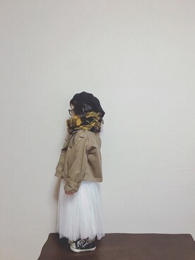 「no brand（ノーブランド）のアイテム（トレンチコート）」を使った、ico&hicoさん（キッズ・100cm）の冬コーディネート