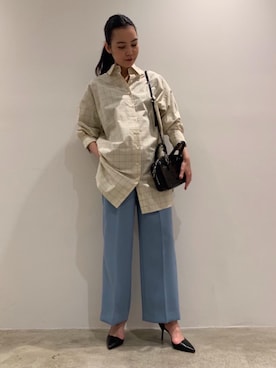 「BEAUTY&YOUTH UNITED ARROWS（ビューティーアンドユースユナイテッドアローズ）のBY ツイルハイウエストストレートワイドパンツ（その他パンツ、ブルー系）」を使った、Sayaka Toujouさん（レディース・160cm）の冬コーディネート