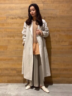 「BEAUTY&YOUTH UNITED ARROWS（ビューティーアンドユースユナイテッドアローズ）のBY∴ キュプラコットンバンドカラーオーバーシャツ -ウォッシャブル-（シャツ/ブラウス、オレンジ系）」を使った、Sayaka Toujouさん（レディース・160cm）の春コーディネート