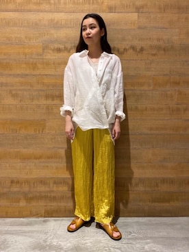 「BEAUTY&YOUTH UNITED ARROWS（ビューティーアンドユースユナイテッドアローズ）のBY テレコリブワイドストラップタンクトップ（タンクトップ、ベージュ系）」を使った、Sayaka Toujouさん（レディース・160cm）の春コーディネート