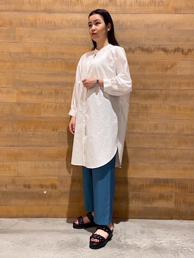 「BEAUTY&YOUTH UNITED ARROWS（ビューティーアンドユースユナイテッドアローズ）のBY∴ ツイルドローストイージーパンツ -ウォッシャブル-（その他パンツ、ブルー系）」を使った、Sayaka Toujouさん（レディース・160cm）の春コーディネート