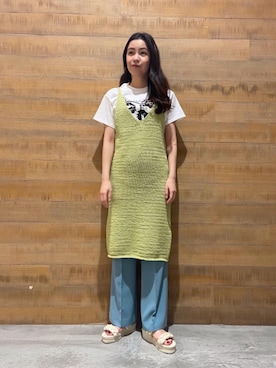 「BEAUTY&YOUTH UNITED ARROWS（ビューティーアンドユースユナイテッドアローズ）の＜The Open Product＞スリーブレスニットワンピース（ワンピース、グリーン系）」を使った、Sayaka Toujouさん（レディース・160cm）の春コーディネート