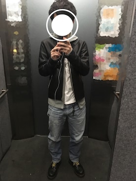 「定番」｜「アイテム（ライダースジャケット）」を使った、いのっちさん（メンズ・167cm）の夏コーディネート