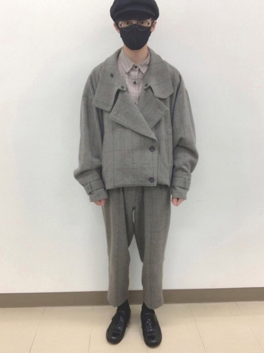 「wearhalloween2020、セットアップ、秋コーデ、ビッグシルエット、お洒落さんとつながりたい、my beautiful landlet、ベージュ、ハロウィン、いいね、save、フォローお願いします🤑、チェック」｜「my beautiful landletの【my beautiful landlet】 herringbone wool wide jacket（ブルゾン、ベージュ系）」を使った、hideki(相互フォロー)さん（メンズ・173cm）の秋コーディネートの1枚目の写真