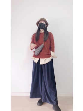 「red」｜「アイテム（ニットキャップ/ビーニー）」を使った、Kerryluさん（レディース・167cm）の春コーディネート
