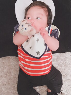 「アイテム（ロンパース、レッド系）」を使った、りーたんmama/記録用✏️さん（キッズ・50cm）の春コーディネート