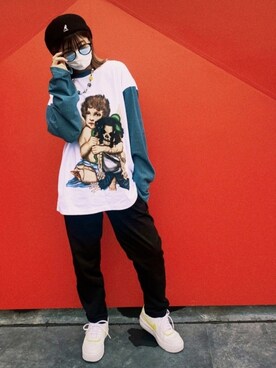 「ストリート女子」｜「アイテム（チノパンツ）」を使った、はっちさん（レディース・155cm）の春コーディネート