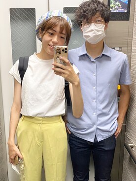 「LOWRYS FARM（ローリーズファーム）のセンタープレスカラーフレアパンツ　870189（その他パンツ）」を使った、ぽちまるさん（レディース・168cm）の夏コーディネート