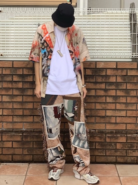 「WARP（ワープ）のアイテム（帽子）」を使った、touiさん（メンズ・182cm）の夏コーディネート