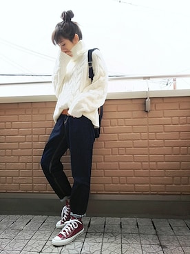 「CONVERSE（コンバース）のCONVERSEオールスター100カラーズ HI（スニーカー）」を使った、k(ani)さん（レディース・161cm）の冬コーディネート