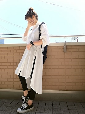 「スリット」｜「アイテム（シャツワンピース）」を使った、k(ani)さん（レディース・161cm）の春コーディネート