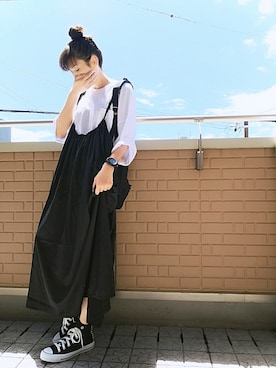 「サロペットスカート」｜「アイテム（腕時計）」を使った、k(ani)さん（レディース・161cm）の夏コーディネート
