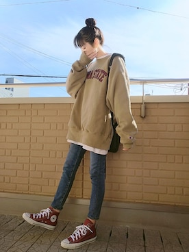 「CONVERSE（コンバース）のCONVERSEオールスター100カラーズ HI（スニーカー）」を使った、k(ani)さん（レディース・161cm）の冬コーディネート