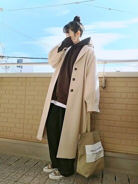 「アイテム（ステンカラーコート、ホワイト系）」を使った、k(ani)さん（レディース・161cm）の秋コーディネート