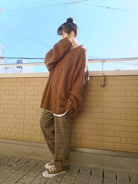 「ISOOK（アイスー）のアイテム（ニット/セーター）」を使った、k(ani)さん（レディース・161cm）の冬コーディネート
