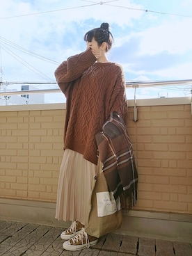 「ISOOK（アイスー）のアイテム（ニット/セーター）」を使った、k(ani)さん（レディース・161cm）の冬コーディネート