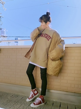 「CONVERSE（コンバース）のCONVERSEオールスター100カラーズ HI（スニーカー）」を使った、k(ani)さん（レディース・161cm）の冬コーディネート