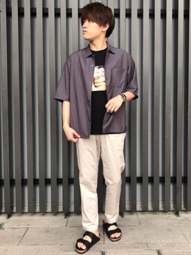 「green label relaxing（グリーンレーベルリラクシング）の[ カフェ・アプレミディ ] Cafe Apres-midi Tee プリント Tシャツ（Tシャツ/カットソー、その他）」を使った、yu_taさん（メンズ・166cm）の夏コーディネート