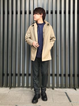 「green label relaxing（グリーンレーベルリラクシング）のアイテム（ステンカラーコート）」を使った、yu_taさん（メンズ・166cm）の秋コーディネート