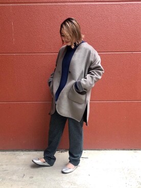 「coen（コーエン）のアイテム（ノーカラージャケット）」を使った、のんさん（レディース・153cm）の冬コーディネート