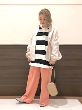 「USAコットン」｜「アイテム（スラックス）」を使った、のんさん（レディース・153cm）の春コーディネート