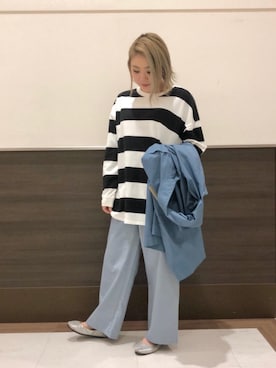 「USAコットン」｜「アイテム（スラックス）」を使った、のんさん（レディース・153cm）の春コーディネート