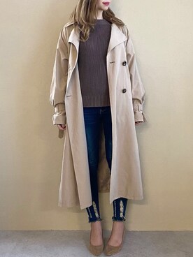 「デザイントップス」｜「アイテム（トレンチコート）」を使った、かえぽんさん（レディース・161cm）の冬コーディネート