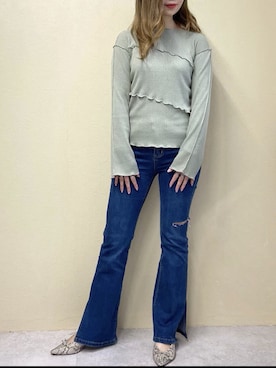 「フレアデニム」｜かえぽんさん（レディース・161cm）の冬コーディネート