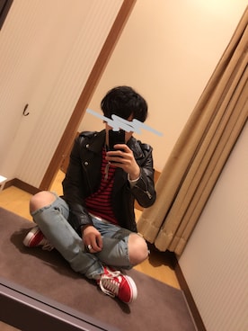 「クラッシュデニム」｜「アイテム（ライダースジャケット）」を使った、TAKUYA KAMATAさん（メンズ・175cm）の春コーディネート