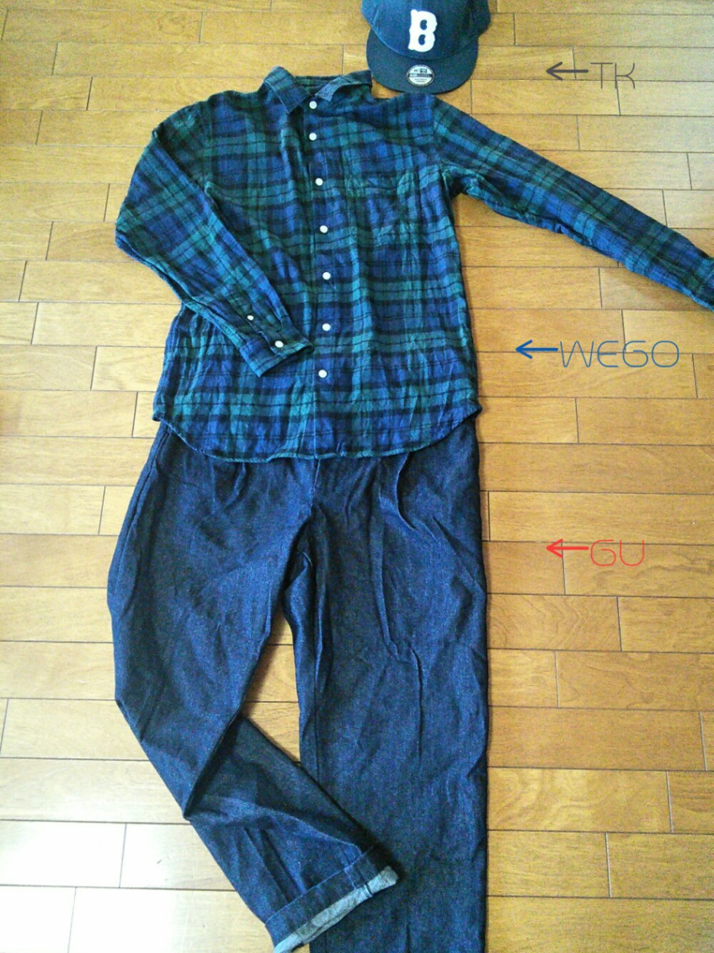 「WEGOのWEGO/ネルシャツ（シャツ/ブラウス、グリーン系）」を使った、hinataさん（メンズ・173cm）の冬コーディネートの1枚目の写真
