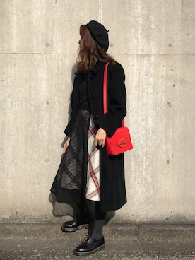 「メッシュスカート」｜石井亜美さん（レディース・168cm）の冬コーディネート