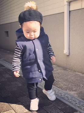 「PETIT BATEAU（プチバトー）のアイテム（ダウンベスト）」を使った、arata☺︎✴︎さん（キッズ・90cm）の冬コーディネート