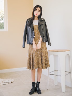 「fd style（エフディ スタイル）のアイテム（ライダースジャケット）」を使った、envylookさん（レディース・165cm）の春コーディネート