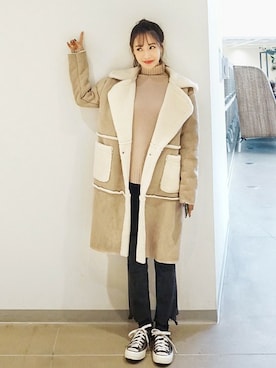 「アイテム（ムートンコート、ベージュ系）」を使った、envylookさん（レディース・165cm）の冬コーディネート