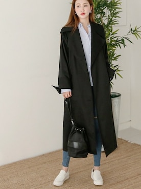 「ルーズフィット」｜「アイテム（トレンチコート）」を使った、envylookさん（レディース・160cm）の冬コーディネート