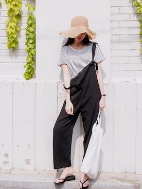 「ボーダーTシャツ」｜「アイテム（オールインワン・サロペット）」を使った、envylookさん（レディース・165cm）の春コーディネート