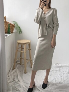 「ニットセットアップ」｜「アイテム（セットアップ）」を使った、envylookさん（レディース・165cm）の夏コーディネート