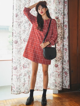 「アイテム（ワンピース/ドレス、レッド系）」を使った、envylookさん（レディース・165cm）の夏コーディネート