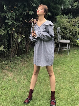 「ギンガムチェックワンピース」｜envylookさん（レディース・165cm）の秋コーディネート