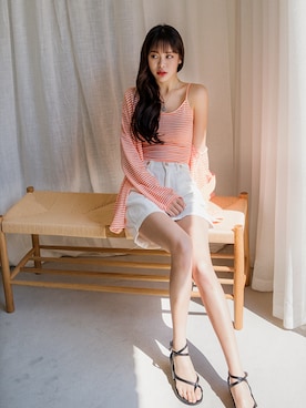 「アイテム（カーディガン/ボレロ、オレンジ系）」を使った、envylookさん（レディース・165cm）の夏コーディネート