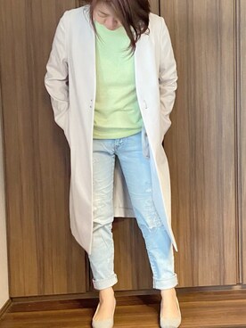 「クラッシュデニム」｜「アイテム（その他アウター）」を使った、Sachikoさん（レディース・154cm）の春コーディネート