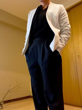 「ノーカラージャケット」｜ayaさん（レディース・155cm）の冬コーディネート