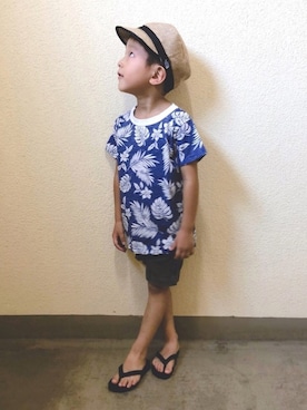 「BRANSHES（ブランシェス）の【プチプラ】ボタニカル柄半袖Tシャツ（Tシャツ/カットソー）」を使った、Star...★さん（キッズ・100cm）の夏コーディネート