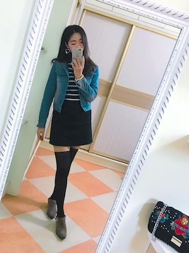「Guess（ゲス）のアイテム（デニムジャケット）」を使った、louiekwanさん（レディース・168cm）の冬コーディネート