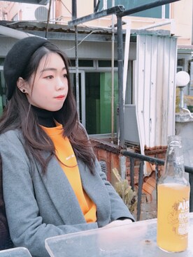 「yellow」｜「アイテム（ハンチング/ベレー帽）」を使った、louiekwanさん（レディース・168cm）の春コーディネート