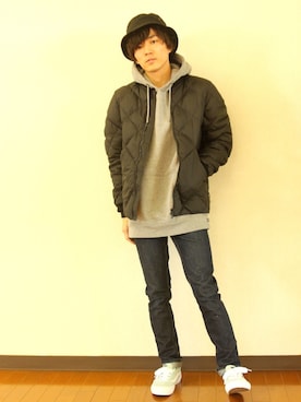 「KRIFF MAYER（クリフメイヤー）のアイテム（ダウンジャケット/コート）」を使った、きゅうべいさん（メンズ・165cm）の秋コーディネート